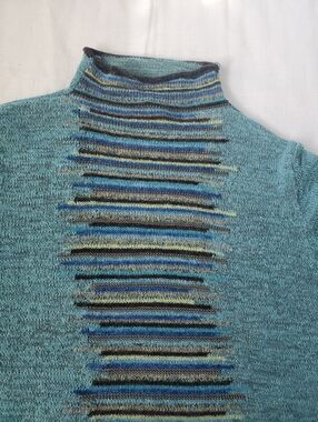 Sigrid Olsen Aqua Teal Artisan Coogi Style Roll Neck Sweater Y2K Streetwear Sz M
